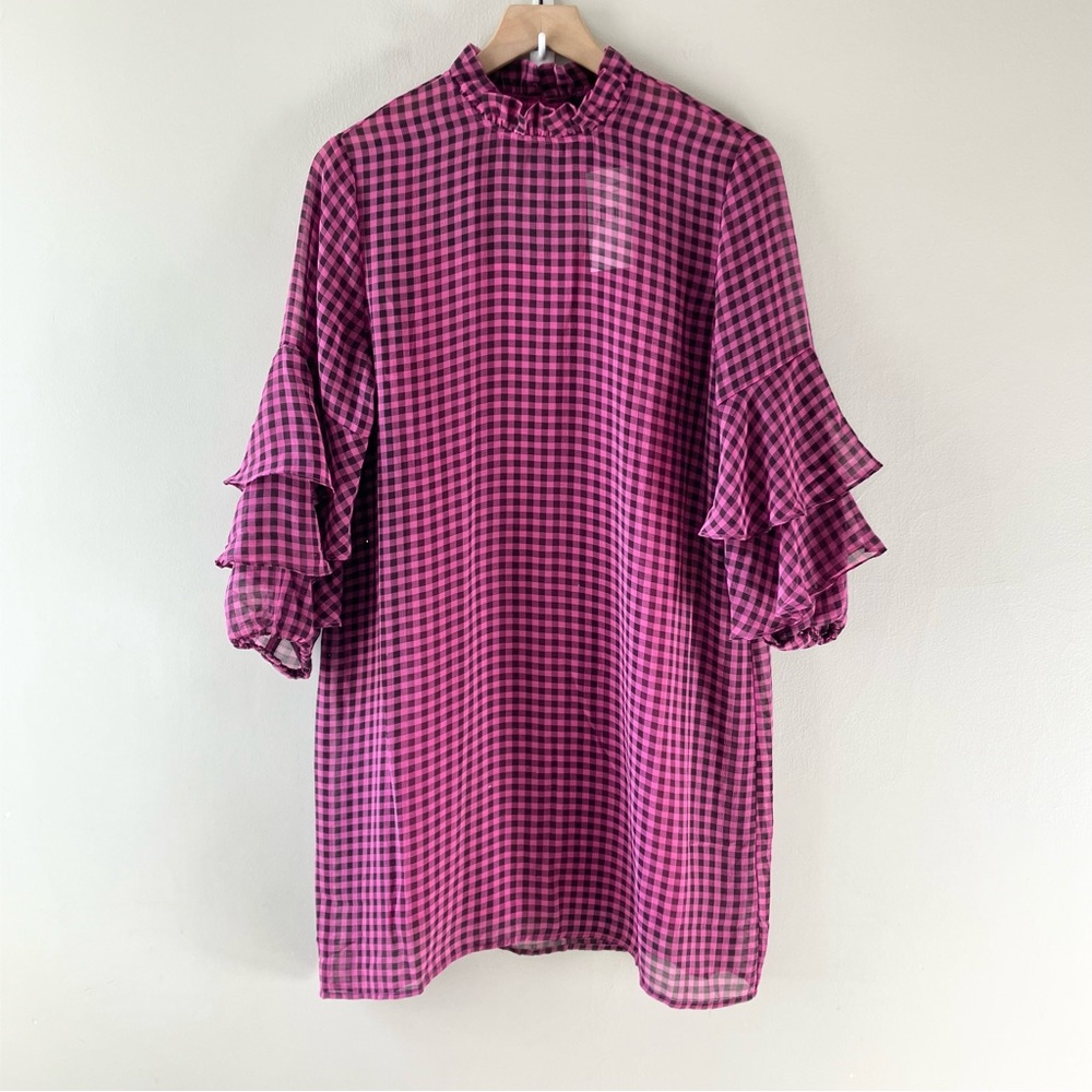 SUGAR + LIPS Hot Pink Checkered Shift Dress